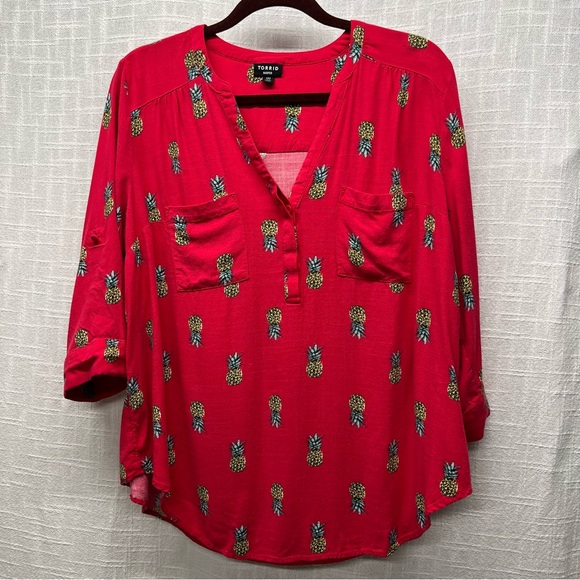 Torrid Harper Pineapple Pullover 3/4 Sleeve Blouse - Plus Size 00 - Picture 4 of 9
